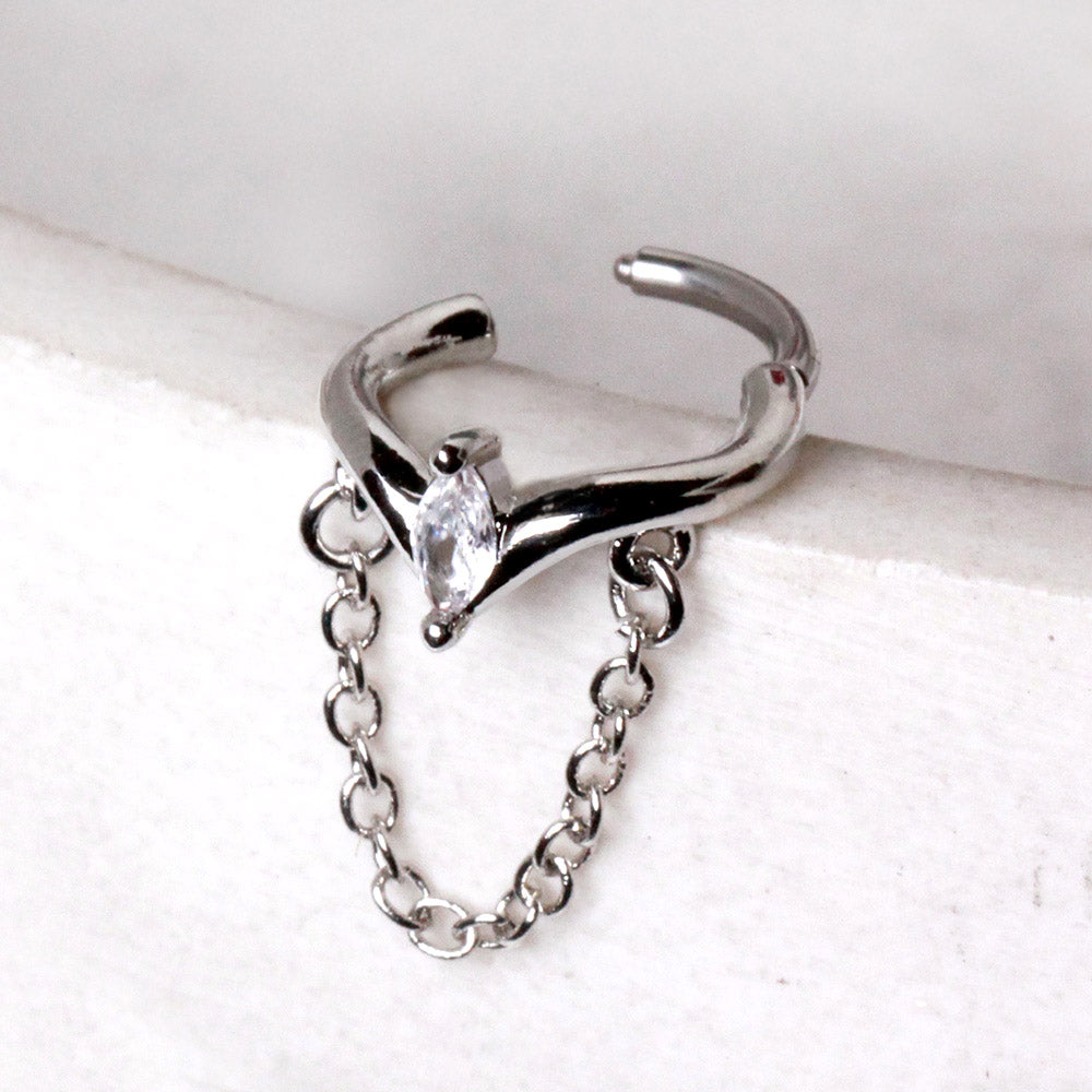 316L Stainless Steel Jeweled Tiara with Chain Clicker Ring Cartilage Earring Skin Metals