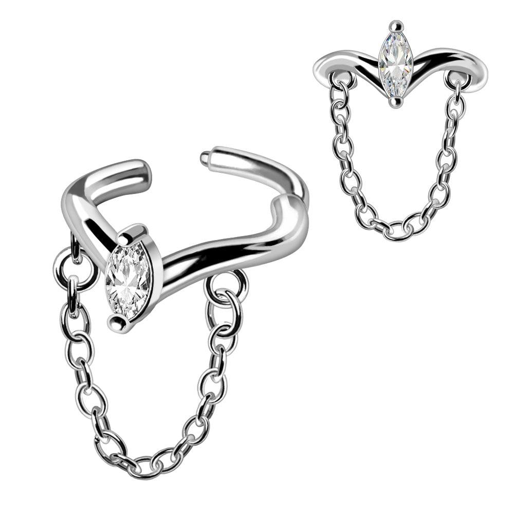 316L Stainless Steel Jeweled Tiara with Chain Clicker Ring Cartilage Earring Skin Metals