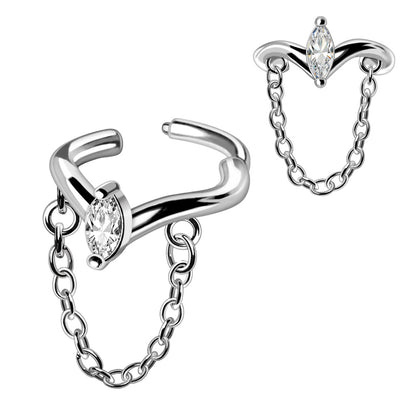 316L Stainless Steel Jeweled Tiara with Chain Clicker Ring Cartilage Earring Skin Metals