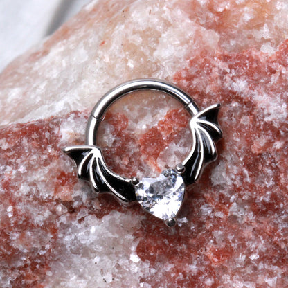 316L Stainless Steel Heart CZ Bat Clicker Ring Cartilage Earring Skin Metals