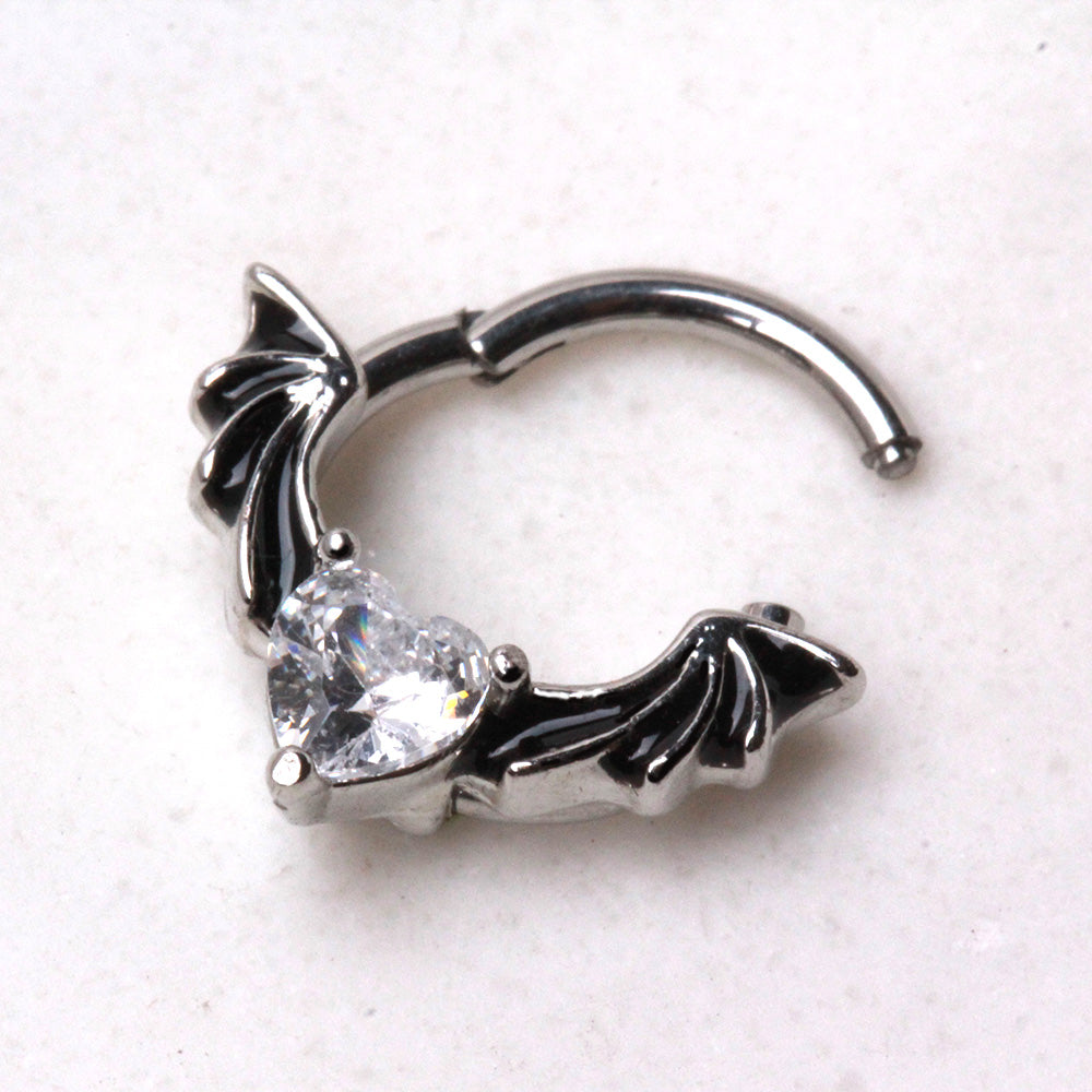 316L Stainless Steel Heart CZ Bat Clicker Ring Cartilage Earring Skin Metals
