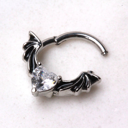 316L Stainless Steel Heart CZ Bat Clicker Ring Cartilage Earring Skin Metals
