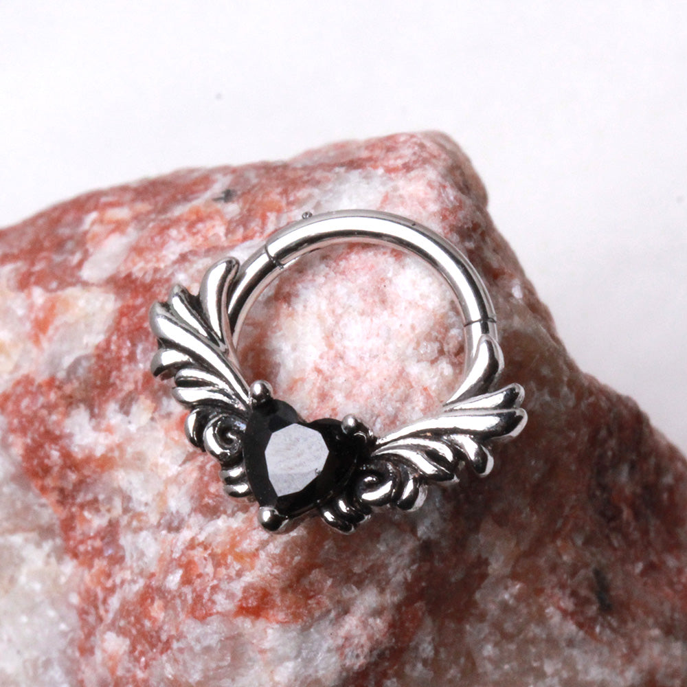 316L Stainless Steel Ornate Vintage Black CZ Clicker Ring Cartilage Earring Skin Metals