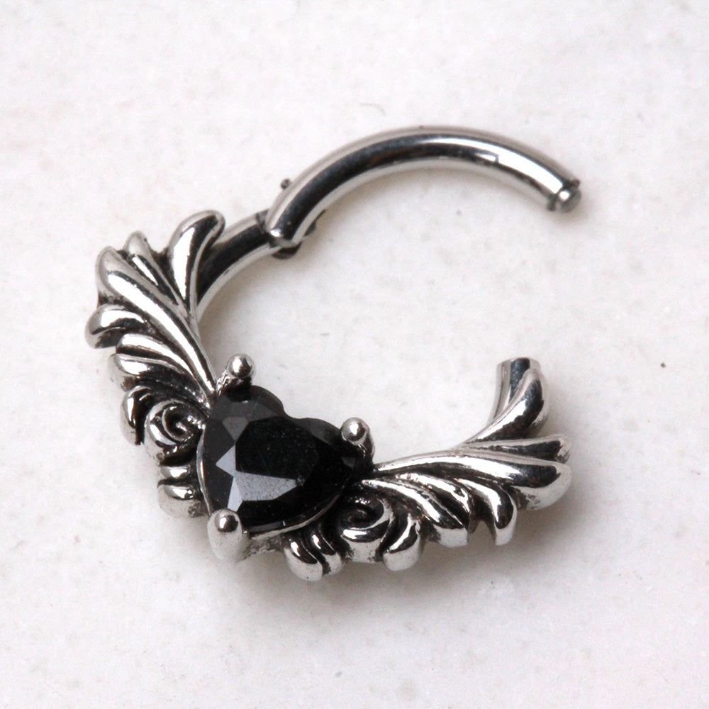 316L Stainless Steel Ornate Vintage Black CZ Clicker Ring Cartilage Earring Skin Metals
