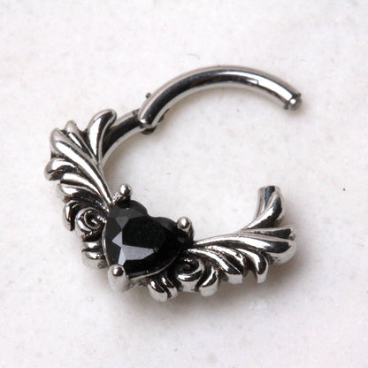 316L Stainless Steel Ornate Vintage Black CZ Clicker Ring Cartilage Earring Skin Metals