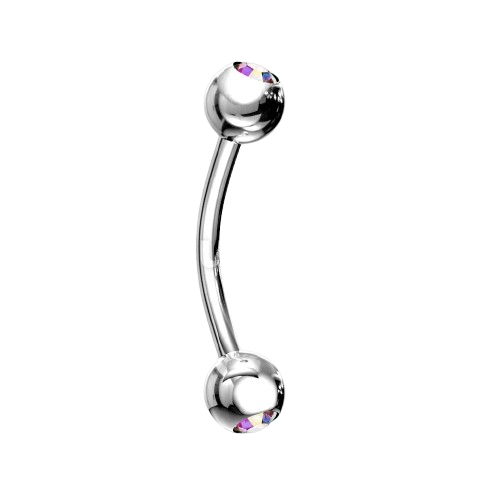 Press Fit Gem Ball On Both Side 316L Surgical Steel Curved Barbell Barbell Skin Metals