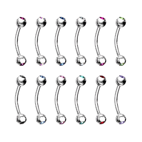 Press Fit Gem Ball On Both Side 316L Surgical Steel Curved Barbell Barbell Skin Metals
