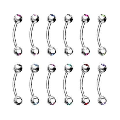 Press Fit Gem Ball On Both Side 316L Surgical Steel Curved Barbell Barbell Skin Metals