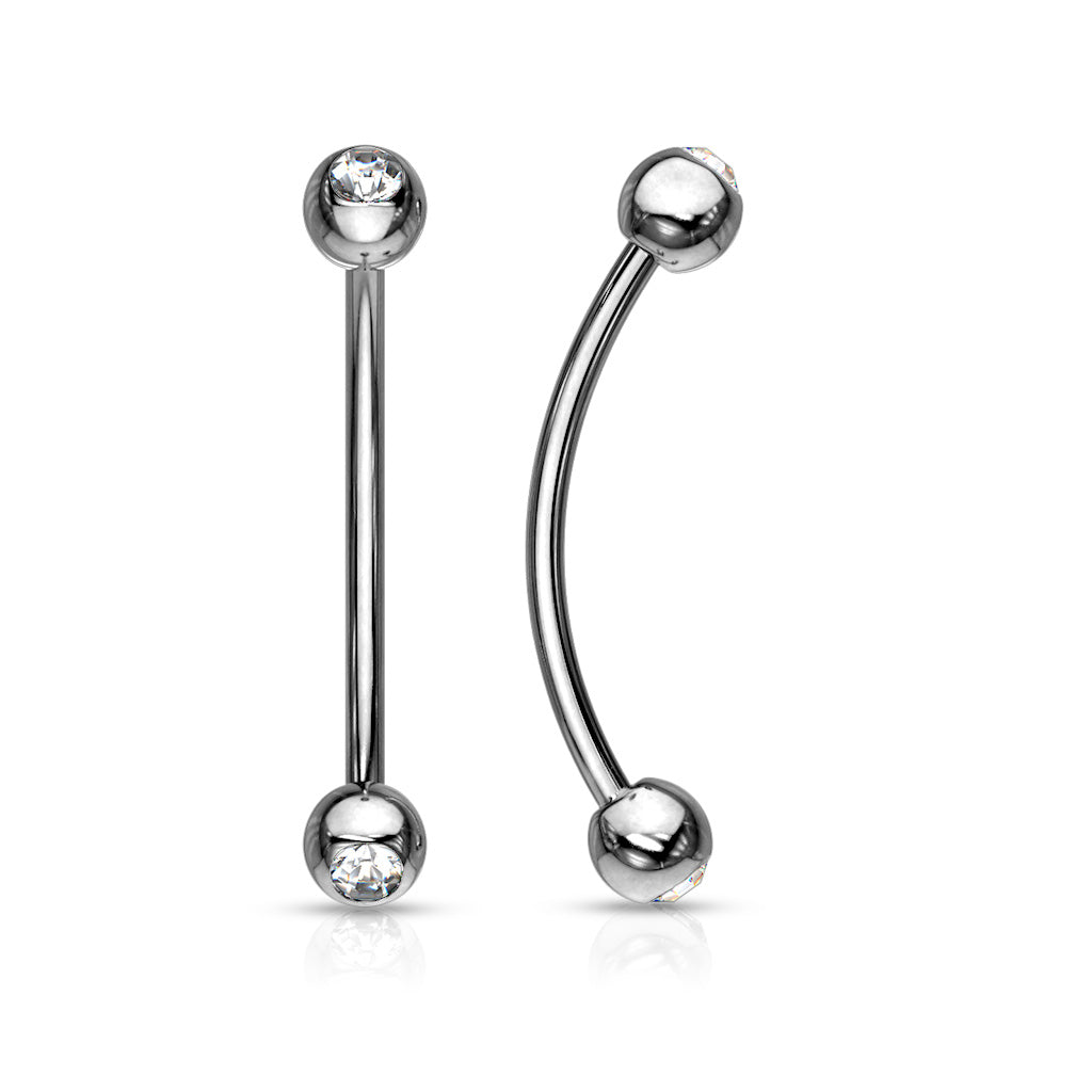 316L Surgical Steel Curved Barbell with Gemmed Ends for Snake Eye Piercings and More Curved Barbell Skin Metals