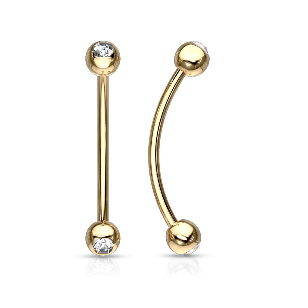316L Surgical Steel Curved Barbell with Gemmed Ends for Snake Eye Piercings and More Curved Barbell Skin Metals