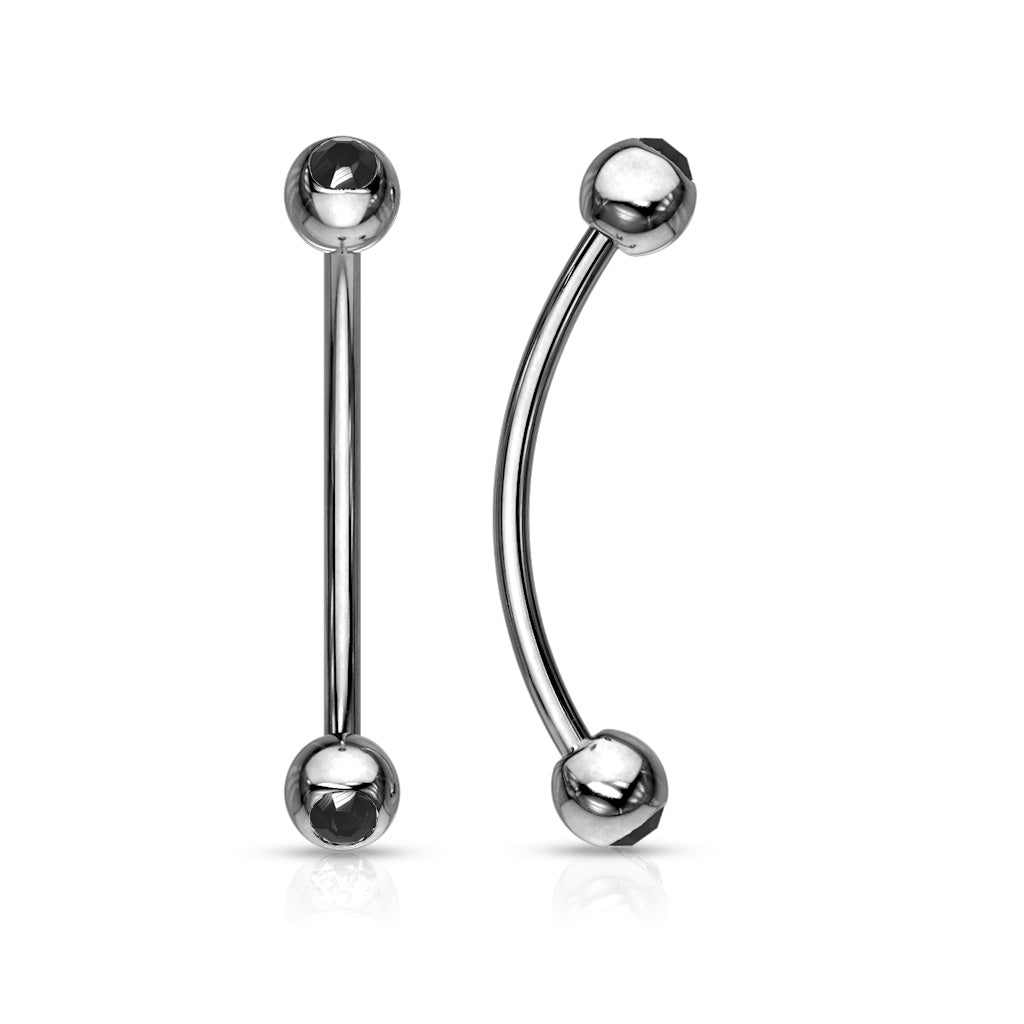 316L Surgical Steel Curved Barbell with Gemmed Ends for Snake Eye Piercings and More Curved Barbell Skin Metals