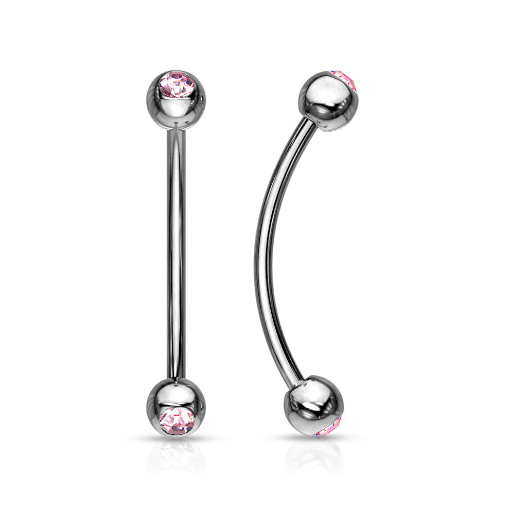 316L Surgical Steel Curved Barbell with Gemmed Ends for Snake Eye Piercings and More Curved Barbell Skin Metals