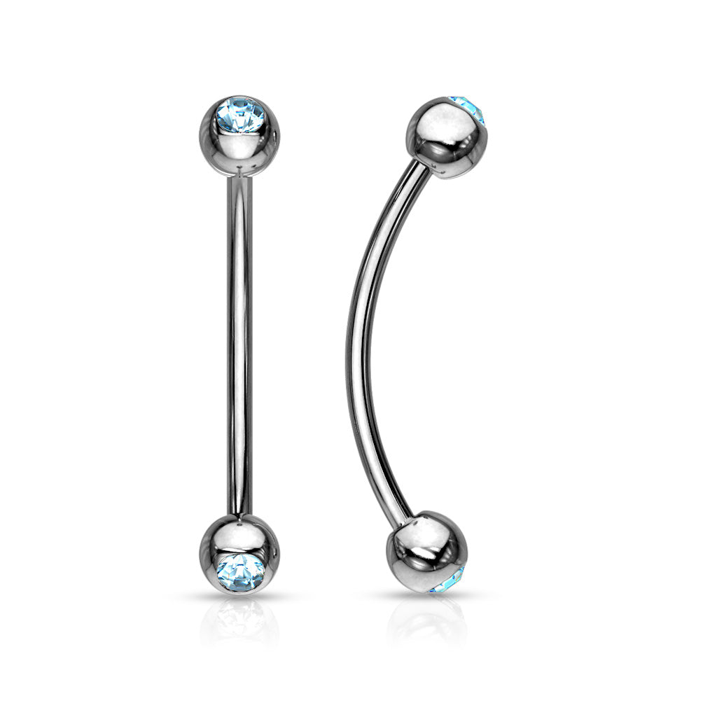 316L Surgical Steel Curved Barbell with Gemmed Ends for Snake Eye Piercings and More Curved Barbell Skin Metals