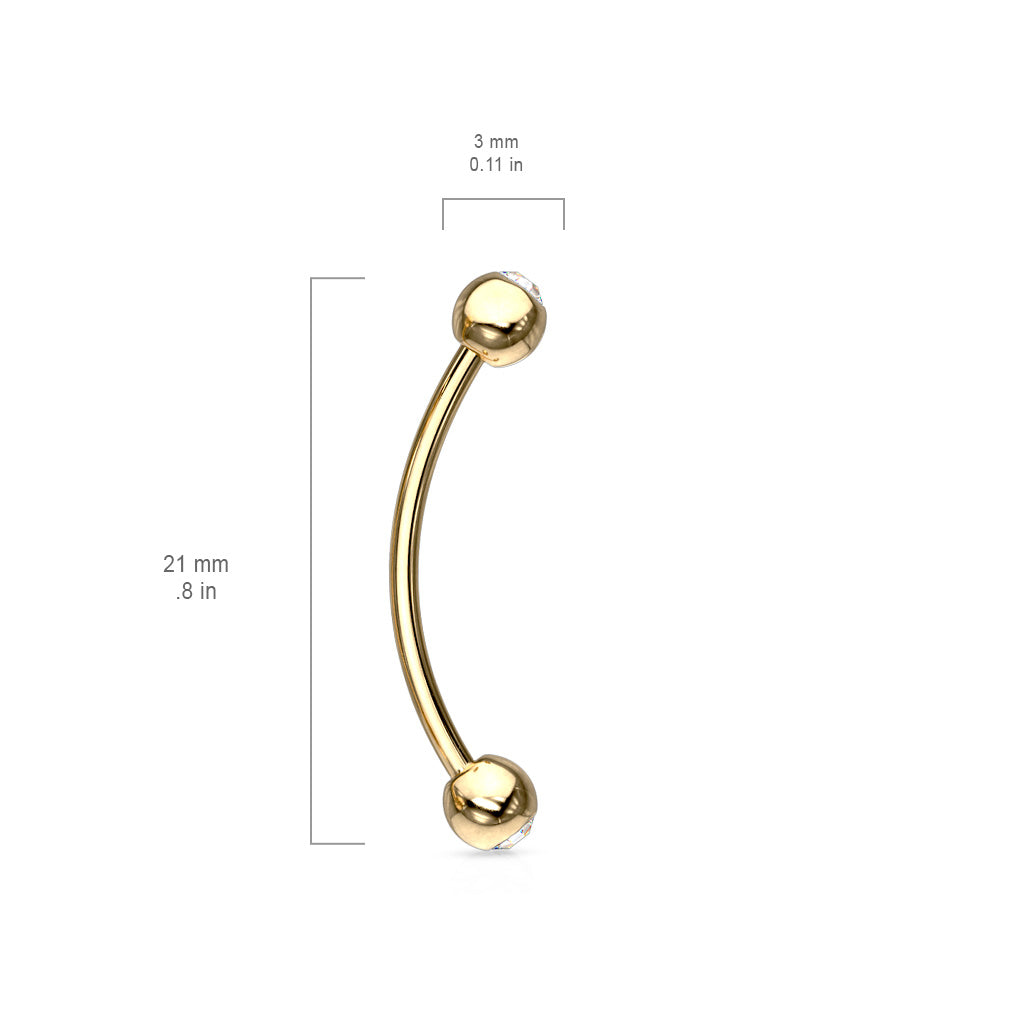 316L Surgical Steel Curved Barbell with Gemmed Ends for Snake Eye Piercings and More Curved Barbell Skin Metals