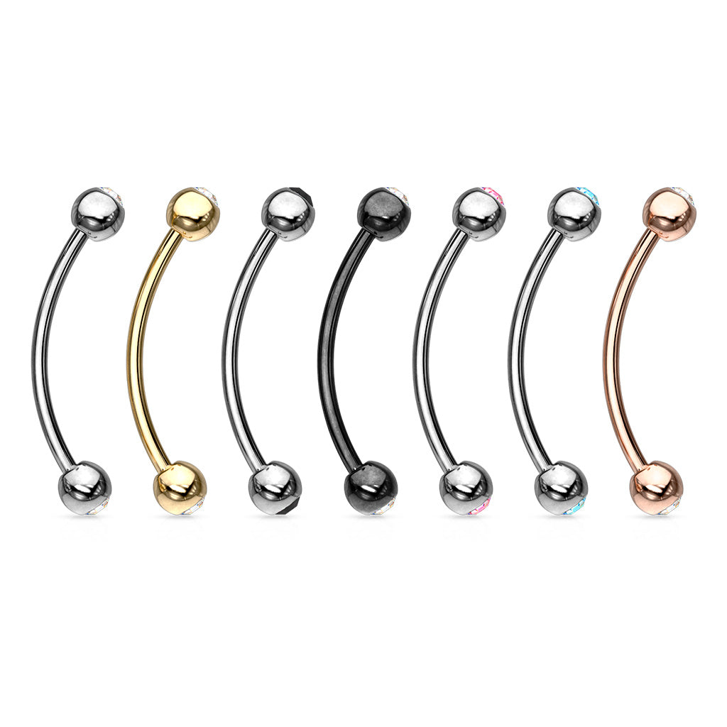 316L Surgical Steel Curved Barbell with Gemmed Ends for Snake Eye Piercings and More Curved Barbell Skin Metals
