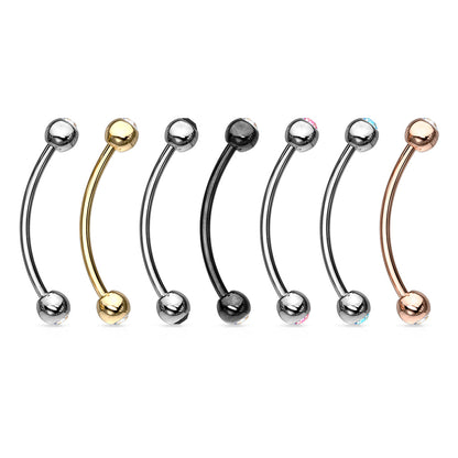 316L Surgical Steel Curved Barbell with Gemmed Ends for Snake Eye Piercings and More Curved Barbell Skin Metals