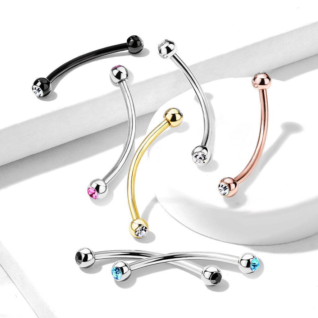316L Surgical Steel Curved Barbell with Gemmed Ends for Snake Eye Piercings and More Curved Barbell Skin Metals