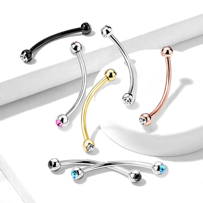 316L Surgical Steel Curved Barbell with Gemmed Ends for Snake Eye Piercings and More Curved Barbell Skin Metals