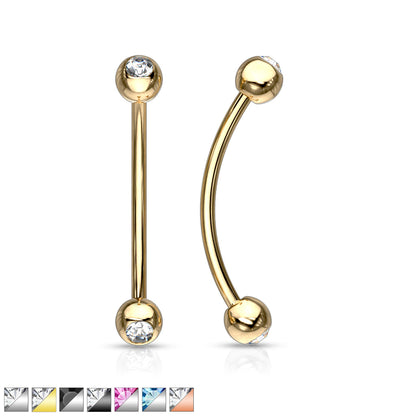 316L Surgical Steel Curved Barbell with Gemmed Ends for Snake Eye Piercings and More Curved Barbell Skin Metals