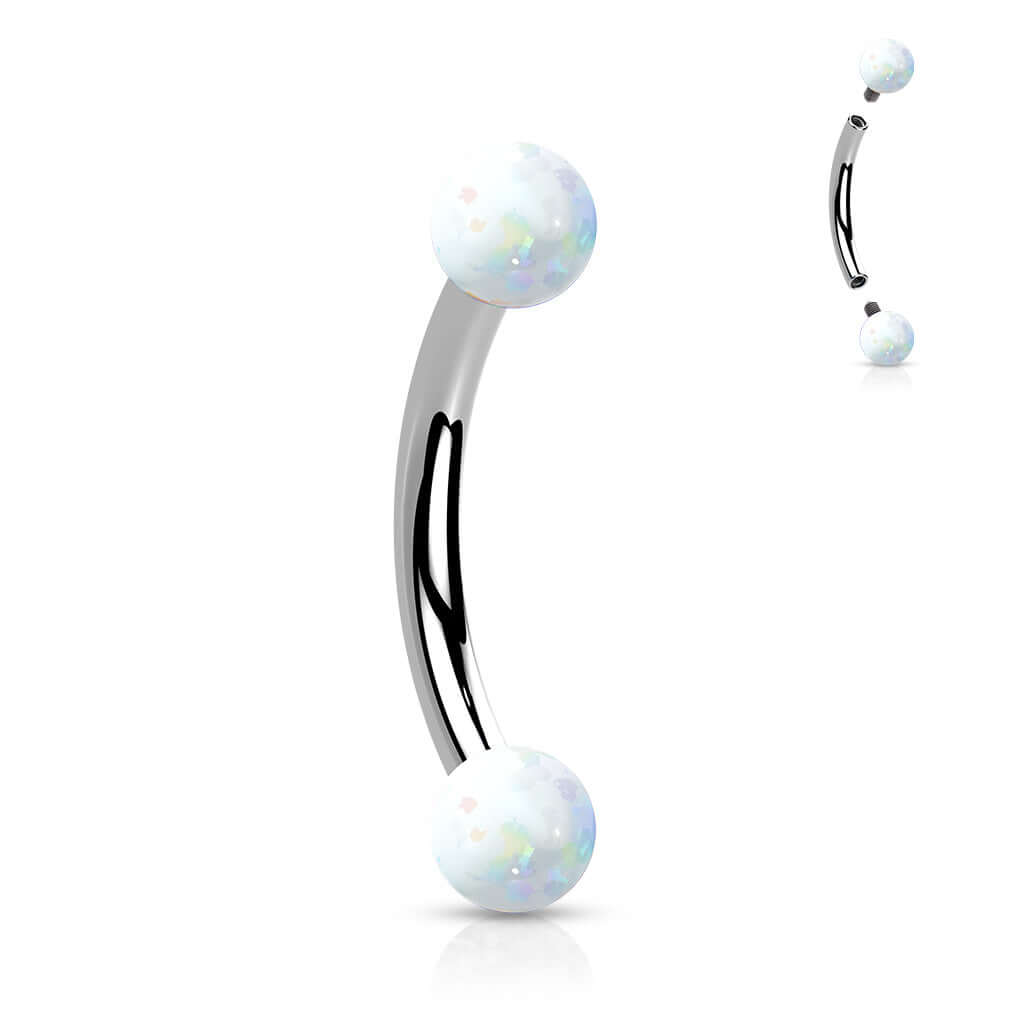 Synthetic Opal Surgical Steel Internally Threaded Curved Eyebrow Barbell Curved Barbell Skin Metals