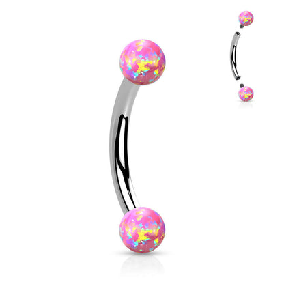 Synthetic Opal Surgical Steel Internally Threaded Curved Eyebrow Barbell Curved Barbell Skin Metals