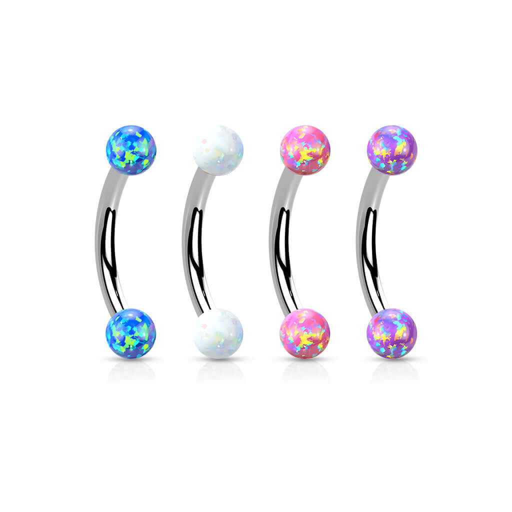 Synthetic Opal Surgical Steel Internally Threaded Curved Eyebrow Barbell Curved Barbell Skin Metals