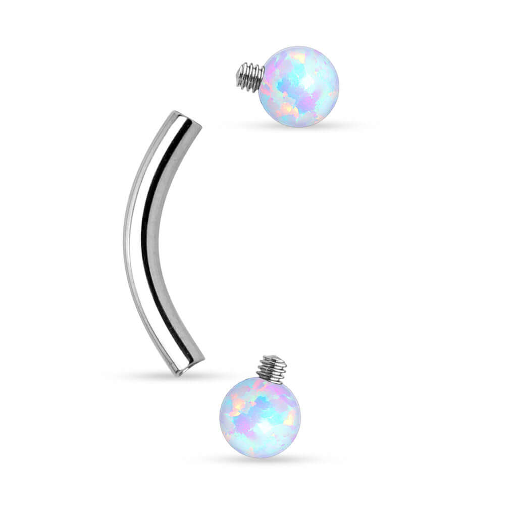 Synthetic Opal Surgical Steel Internally Threaded Curved Eyebrow Barbell Curved Barbell Skin Metals