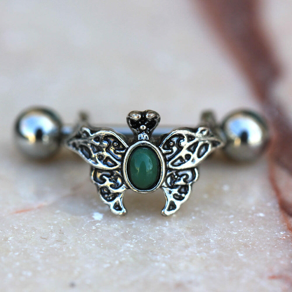 Stainless Steel Ornate Green Butterfly Cartilage Cuff Earring Cuff Earring Impulse Piercings