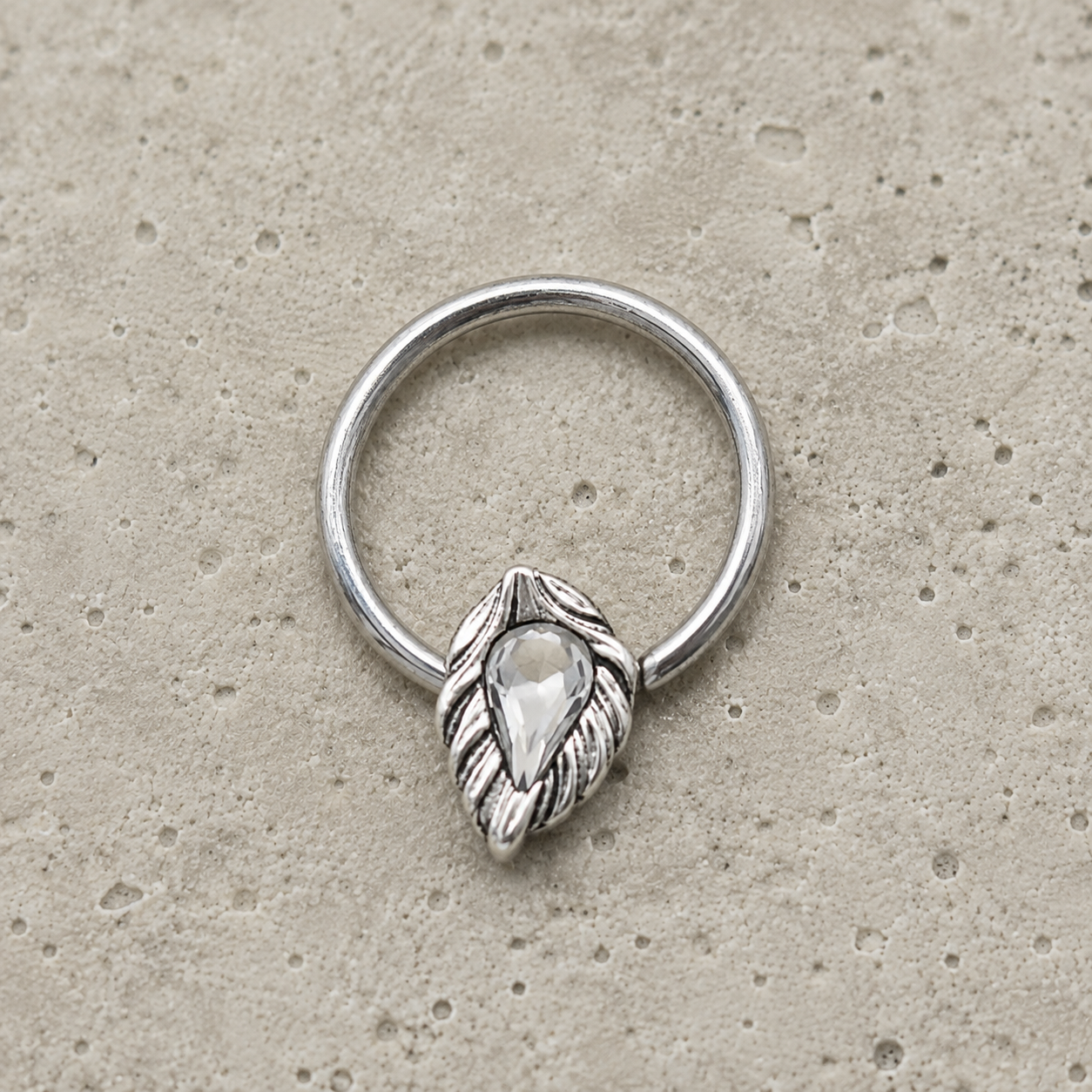 316L Stainless Steel Jeweled Leaf Captive Bead Ring / Septum Ring