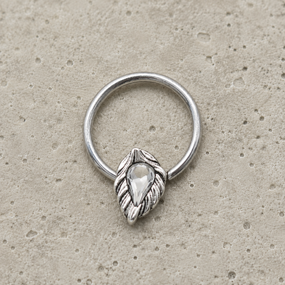 316L Stainless Steel Jeweled Leaf Captive Bead Ring / Septum Ring