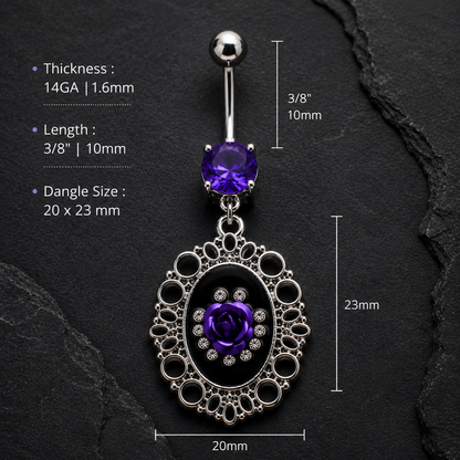 Ornate Frame Rose Navel Ring, side profile