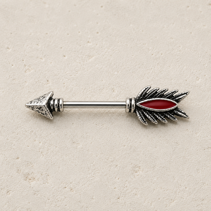 316L Stainless Steel Red Feather Arrow Nipple Bar - Skin Metals