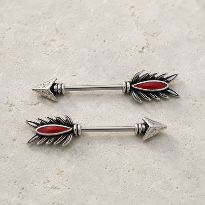 316L Stainless Steel Red Feather Arrow Nipple Bar - Skin Metals