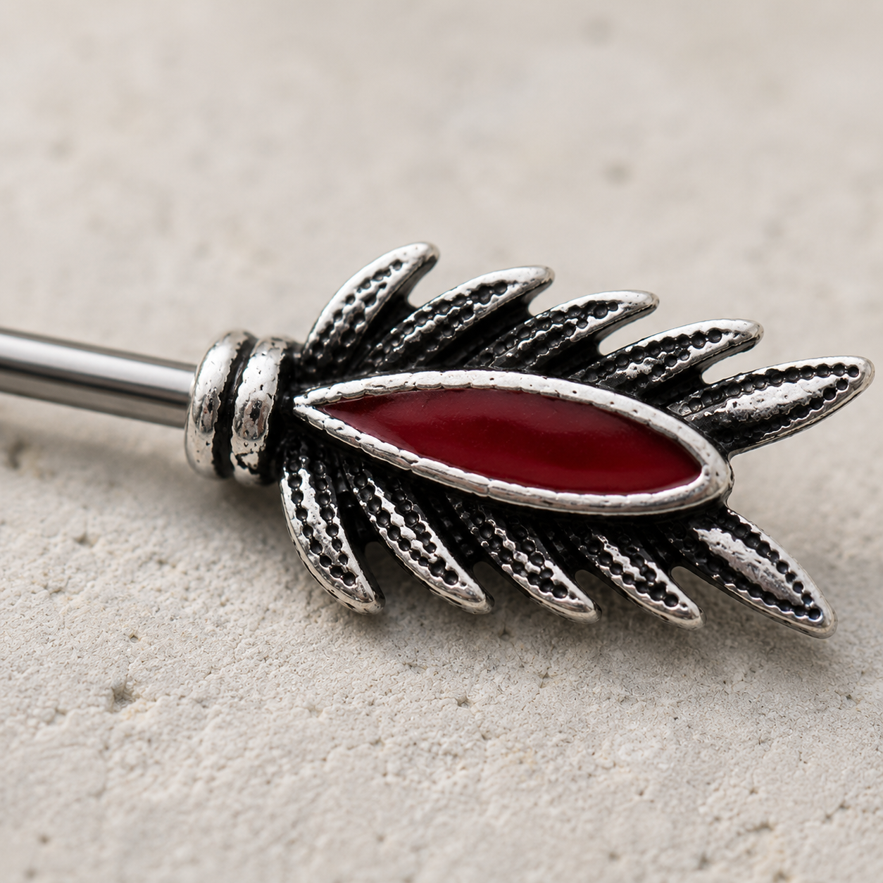 316L Stainless Steel Red Feather Arrow Nipple Bar - Skin Metals