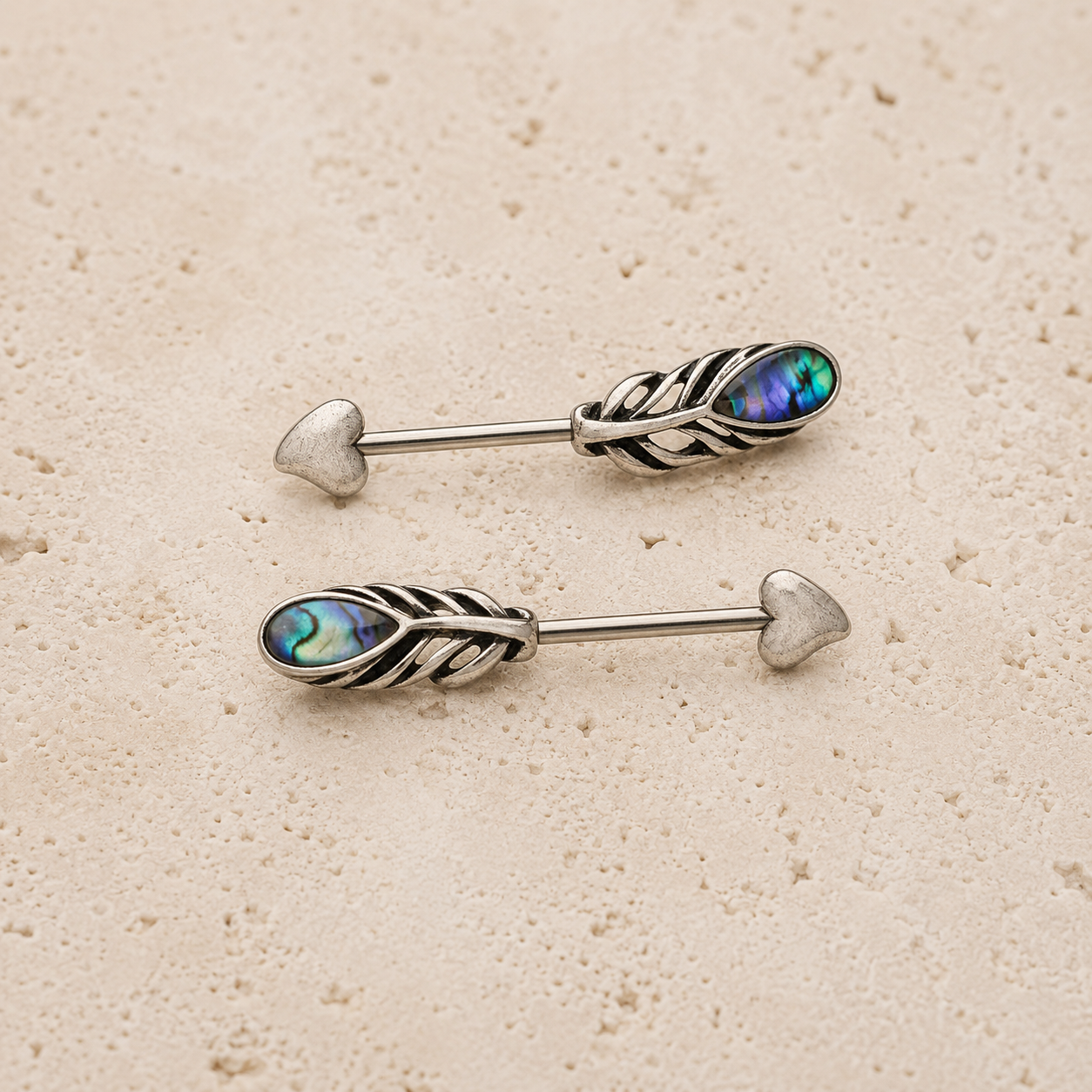 Stainless Steel Abalone Shell Feather Arrow Nipple Bar