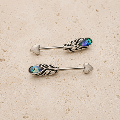 Stainless Steel Abalone Shell Feather Arrow Nipple Bar
