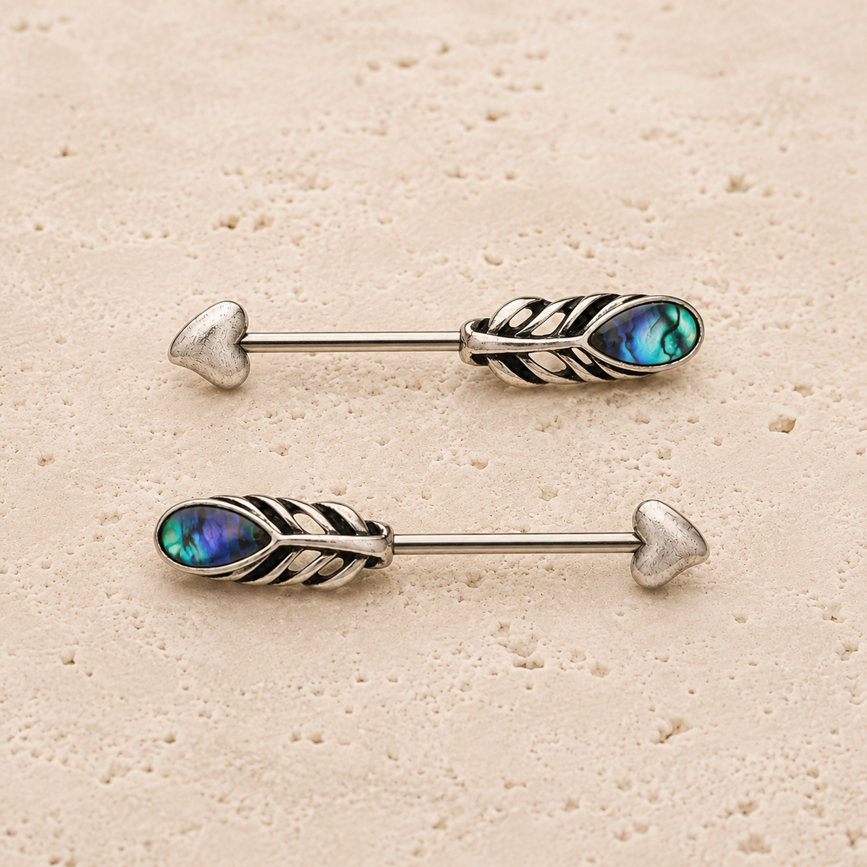 Stainless Steel Abalone Shell Feather Arrow Nipple Bar