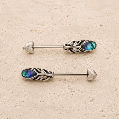 Stainless Steel Abalone Shell Feather Arrow Nipple Bar