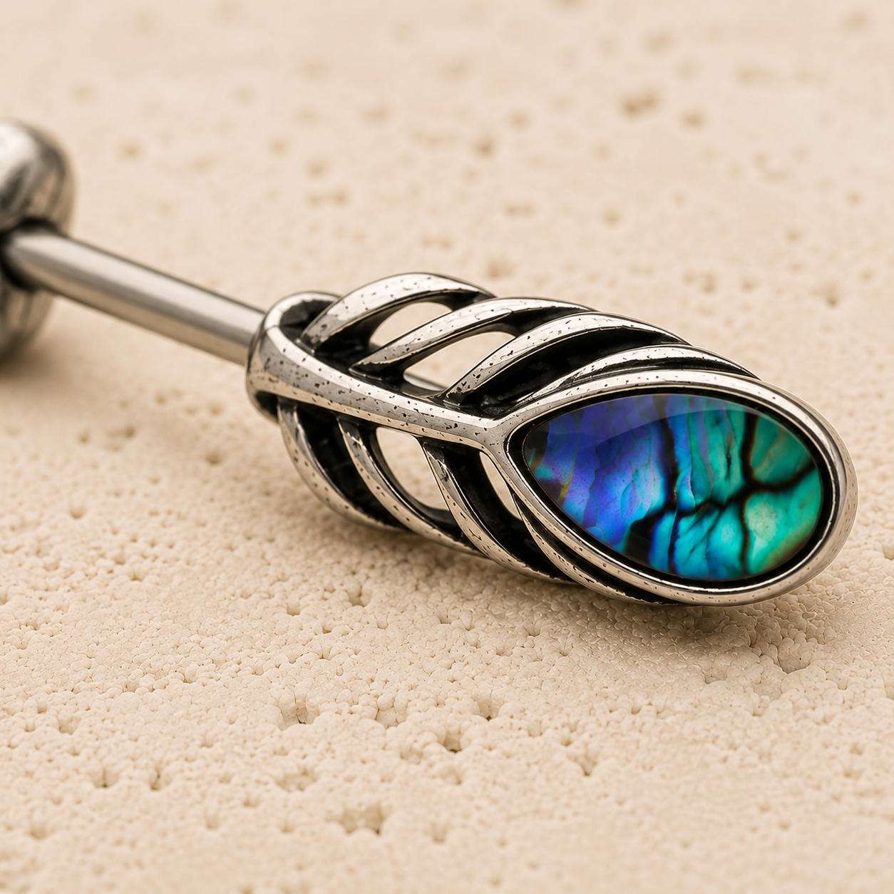 Stainless Steel Abalone Shell Feather Arrow Nipple Bar
