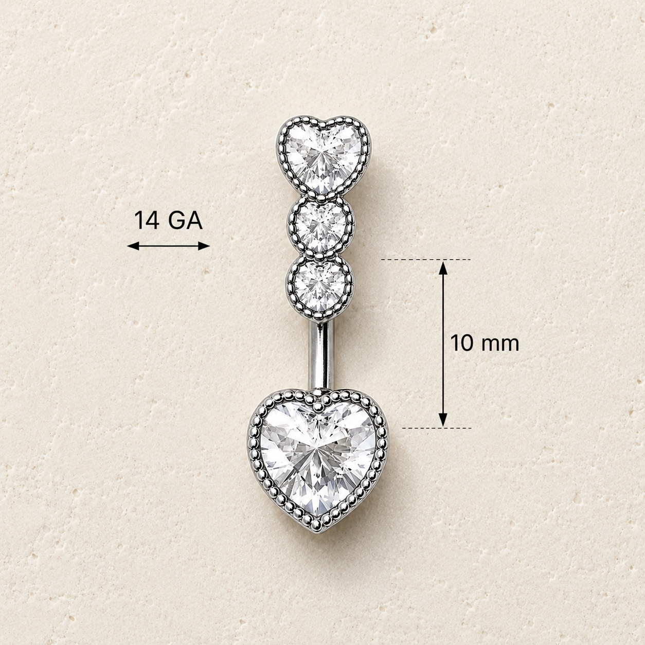 Elegant Cascading Heart Navel Ring in Durable 316L Stainless Steel - Skin Metals