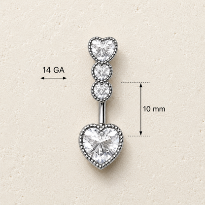 Elegant Cascading Heart Navel Ring in Durable 316L Stainless Steel - Skin Metals