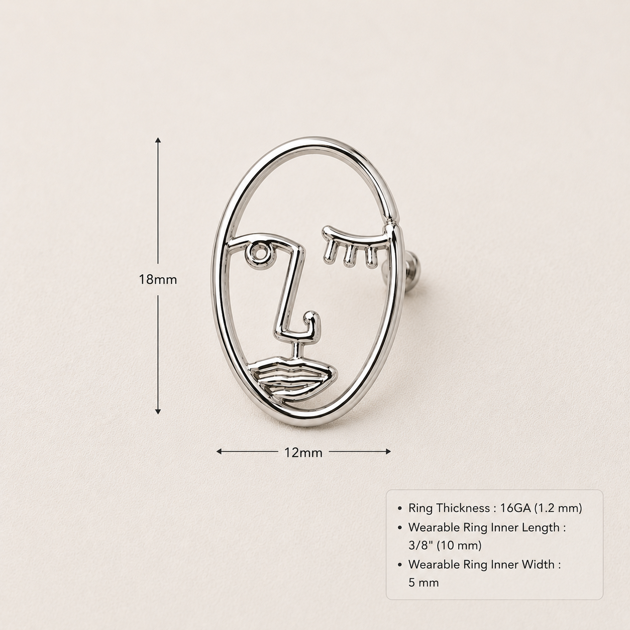 Stainless Steel Abstract Face Cartilage Earring - Skin Metals