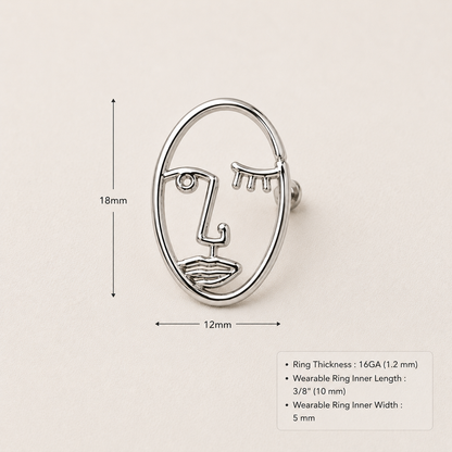 Stainless Steel Abstract Face Cartilage Earring - Skin Metals