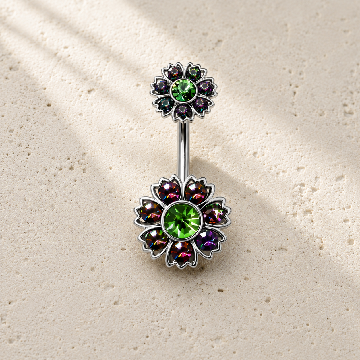 316L Stainless Steel Iridescent CZ Flower Navel Ring