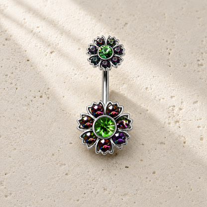 316L Stainless Steel Iridescent CZ Flower Navel Ring