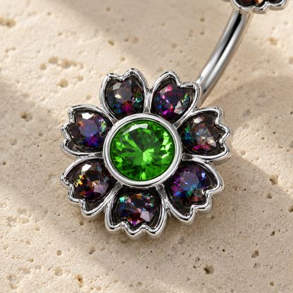 316L Stainless Steel Iridescent CZ Flower Navel Ring