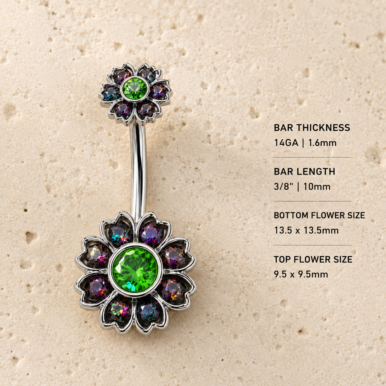 316L Stainless Steel Iridescent CZ Flower Navel Ring