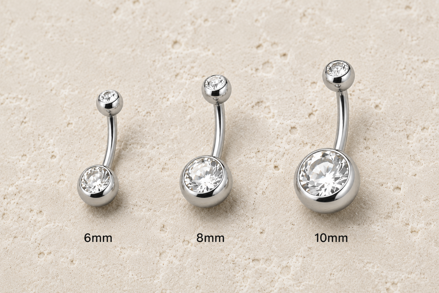 Internally Threaded Navel Ring Clear CZ Balls 14G 316L Steel - Skin Metals
