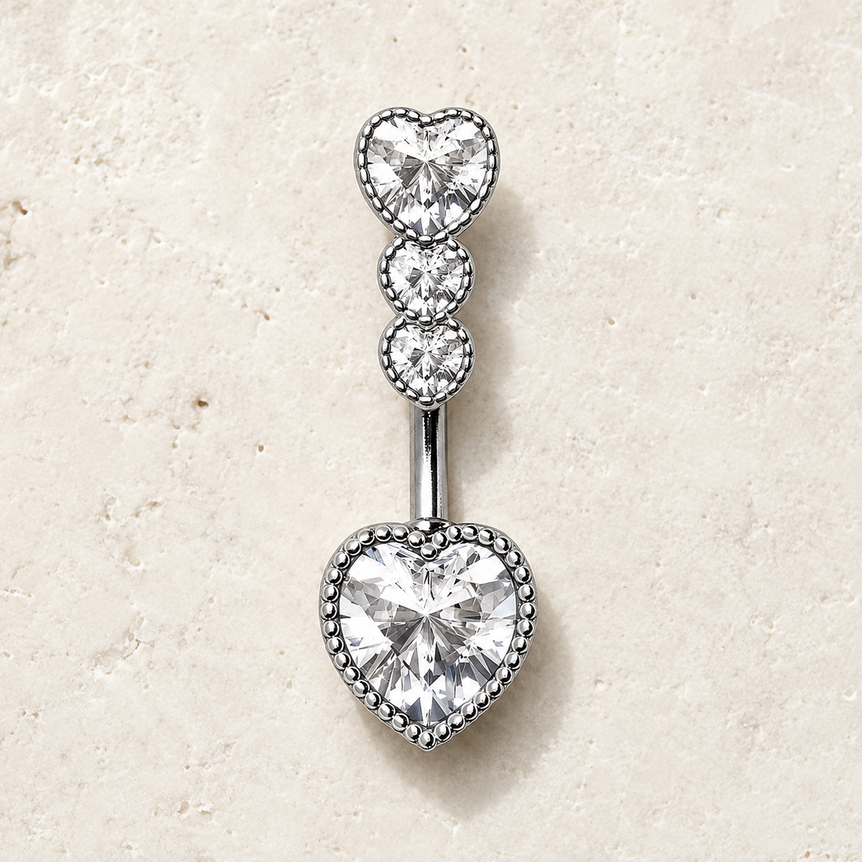 Elegant Cascading Heart Navel Ring in Durable 316L Stainless Steel - Skin Metals