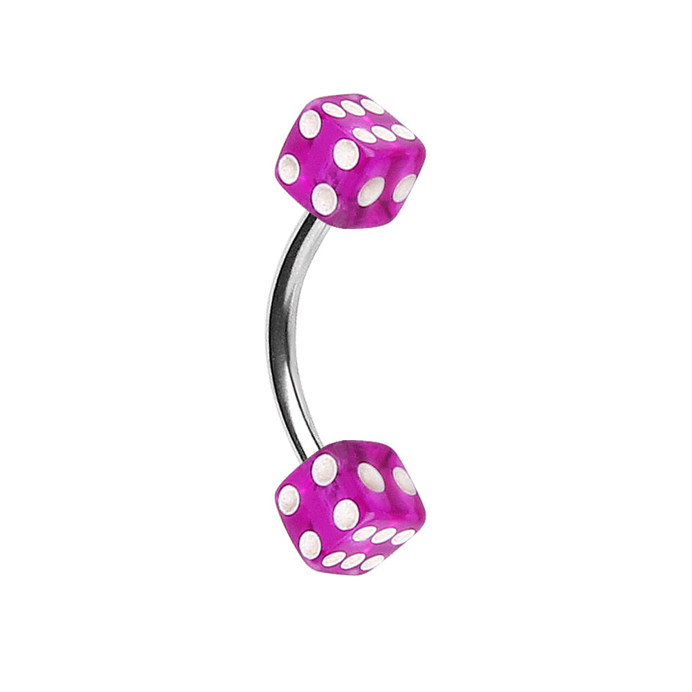 316L Surgical Steel Eyebrow Ring with UV Acrylic Dice Balls - Skin Metals